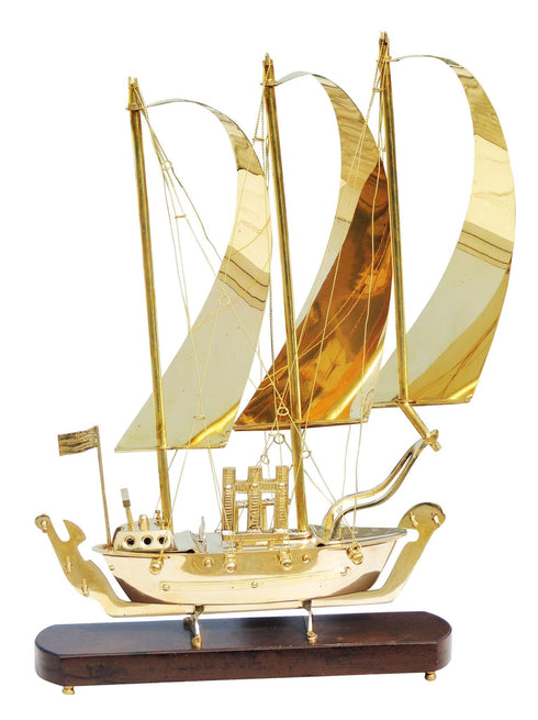 Brass Table Ship With Wooden Base 2.57kg